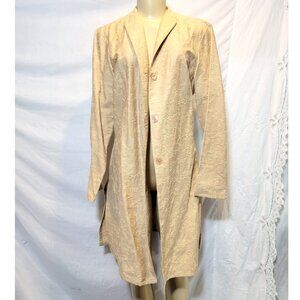 Vintage Cold Water Creek Gold Tan Long Embroidered Cardigan Tunic Jacket Coat